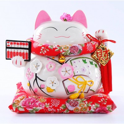 Chinese style ceramic lucky cat piggy bank 11-inch budget opening gift home decoration