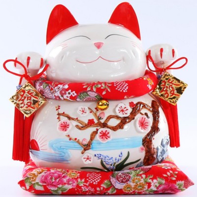 ceramic lucky cat piggy bank for new year gift