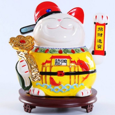 wholesale Chinese style electric shaking hands 11 inch ceramic lucky cat opening gift ornaments