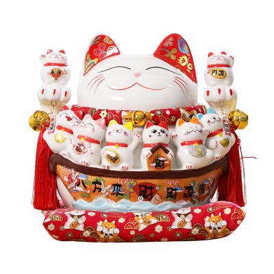 Ceramic lucky cat piggy bank decorative ornaments 10 inch Bafang Lai Cai opening gifts wholesale